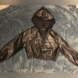 Cropped Faux Leather Jacket